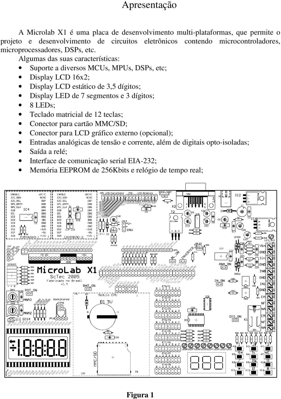 Algumas das suas características: Suporte a diversos MCUs, MPUs, DSPs, etc; Display LCD 16x2; Display LCD estático de 3,5 dígitos; Display LED de 7 segmentos e 3