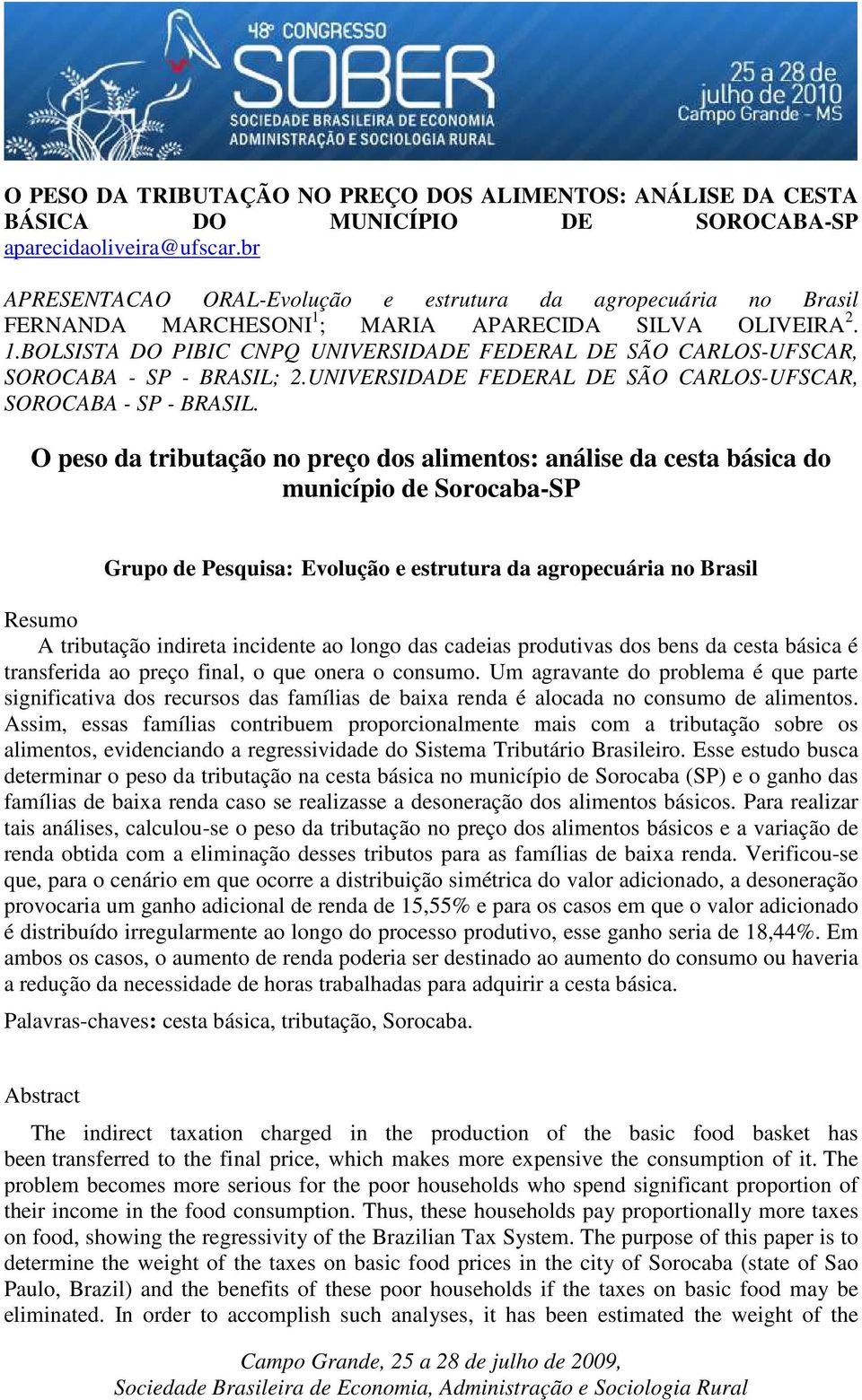 UNIVERSIDADE FEDERAL DE SÃO CARLOS-UFSCAR, SOROCABA - SP - BRASIL.