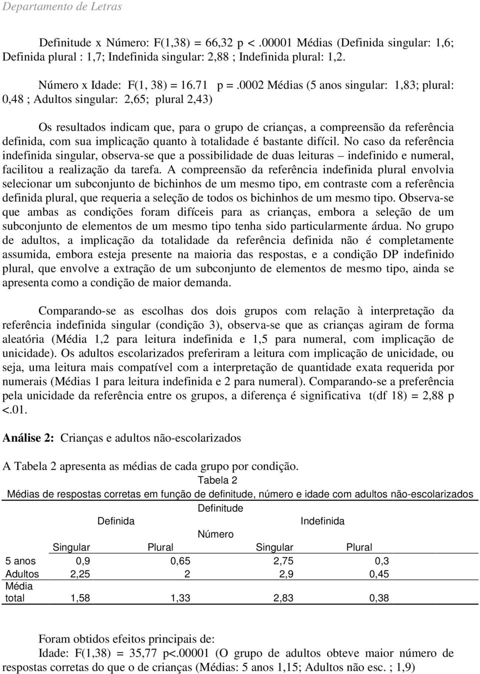 quanto à totalidade é bastante difícil. No caso da referência indefinida singular, observa-se que a possibilidade de duas leituras indefinido e numeral, facilitou a realização da tarefa.