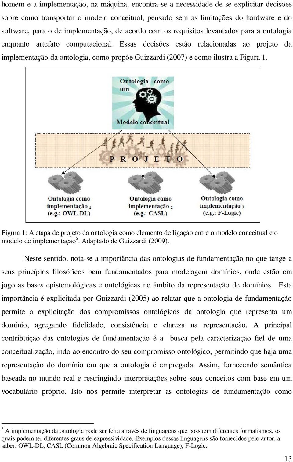 Essas decisões estão relacionadas ao projeto da implementação da ontologia, como propõe Guizzardi (2007) e como ilustra a Figura 1.