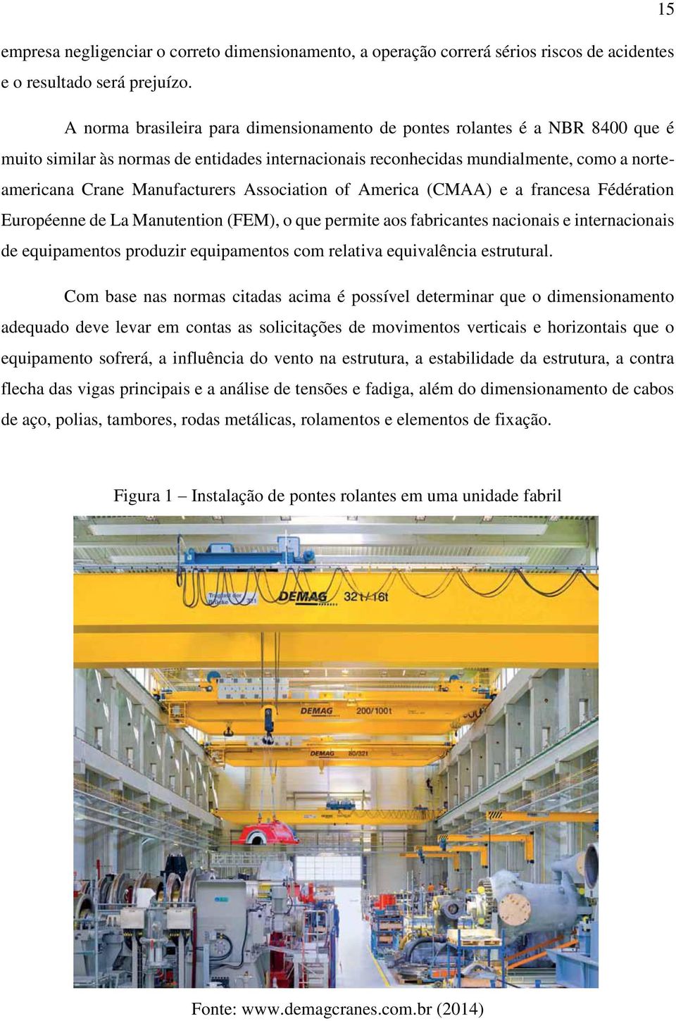 Association of America (CMAA) e a francesa Fédération Européenne de La Manutention (FEM), o que permite aos fabricantes nacionais e internacionais de equipamentos produzir equipamentos com relativa