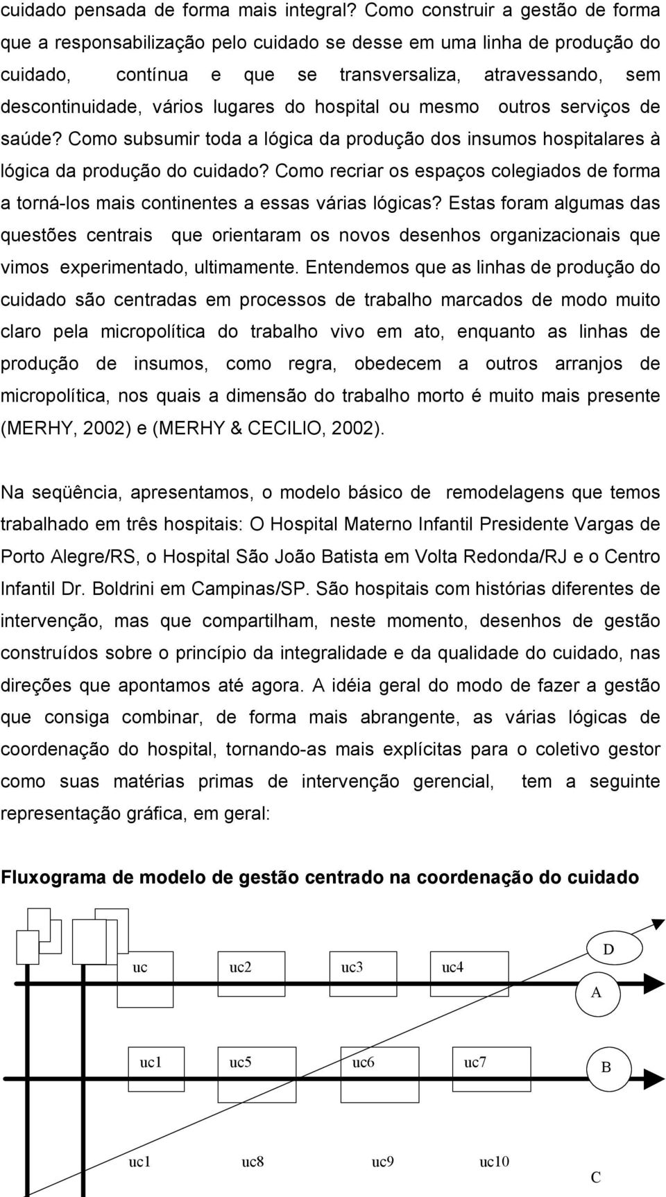 do hospital ou mesmo outros serviços de saúde? Como subsumir toda a lógica da produção dos insumos hospitalares à lógica da produção do cuidado?