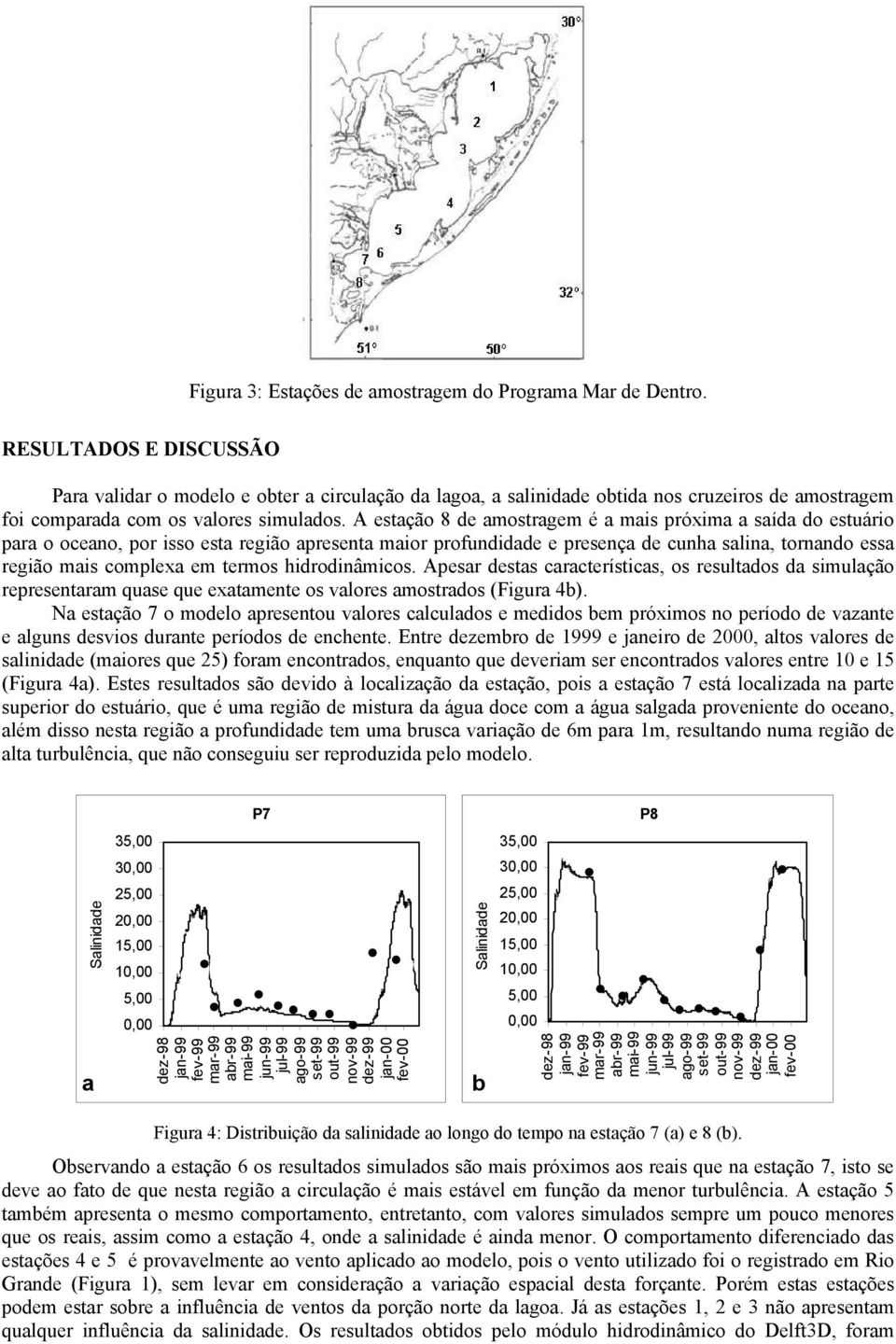 A estação 8 de amostragem é a mais próxima a saída do estuário para o oceano, por isso esta região apresenta maior profundidade e presença de cunha salina, tornando essa região mais complexa em