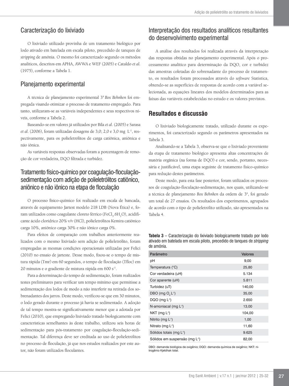 Planejamento experimental A técnica de planejamento experimental 3 4 Box Behnken foi empregada visando otimizar o processo de tratamento empregado.