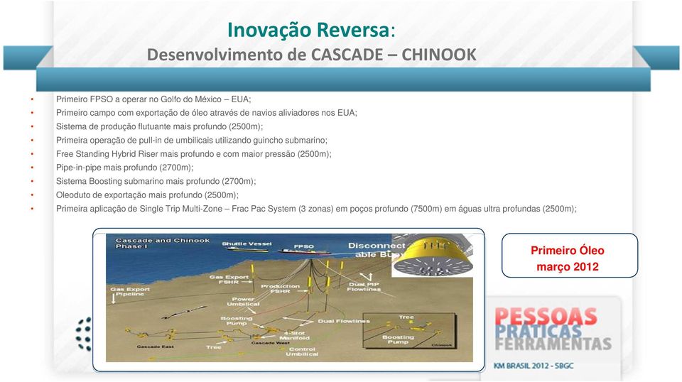 Hybrid Riser mais profundo e com maior pressão (2500m); Pipe-in-pipe mais profundo (2700m); Sistema Boosting submarino mais profundo (2700m); Oleoduto de exportação