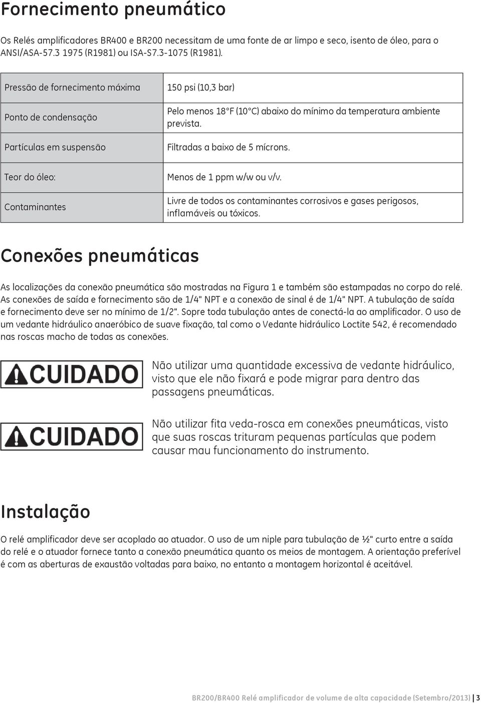 Teor do óleo: Contaminantes Menos de 1 ppm w/w ou v/v. Livre de todos os contaminantes corrosivos e gases perigosos, inflamáveis ou tóxicos.