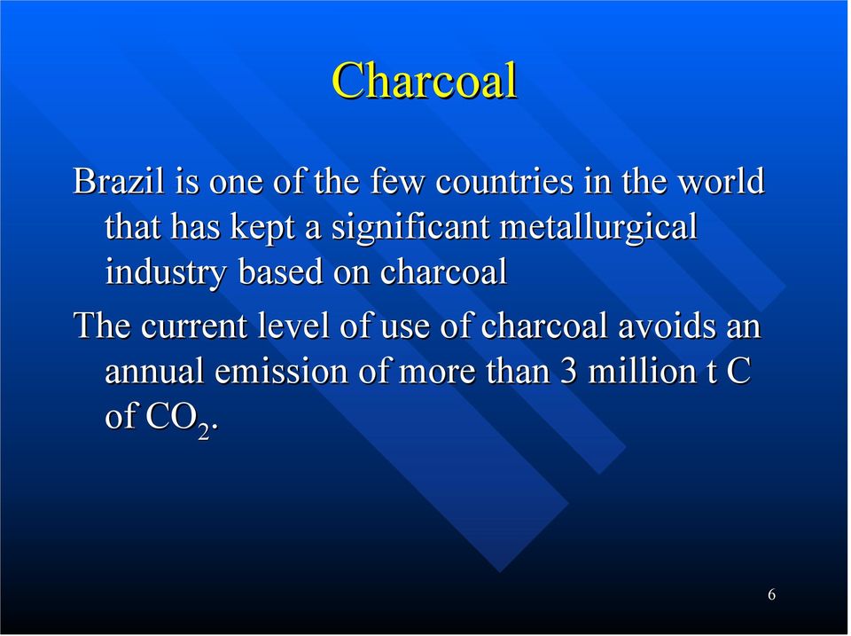 on charcoal The current level of use of charcoal avoids