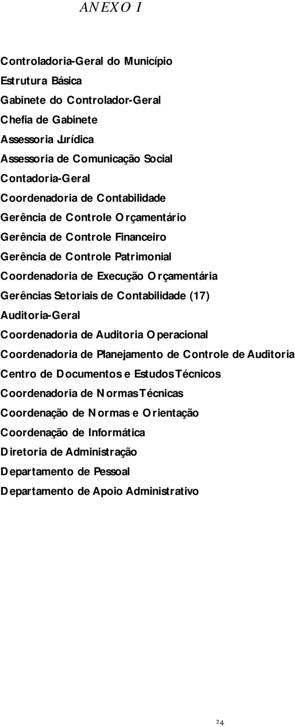 Setoriais de Contabilidade (17) Auditoria-Geral Coordenadoria de Auditoria Operacional Coordenadoria de Planejamento de Controle de Auditoria Centro de Documentos e Estudos