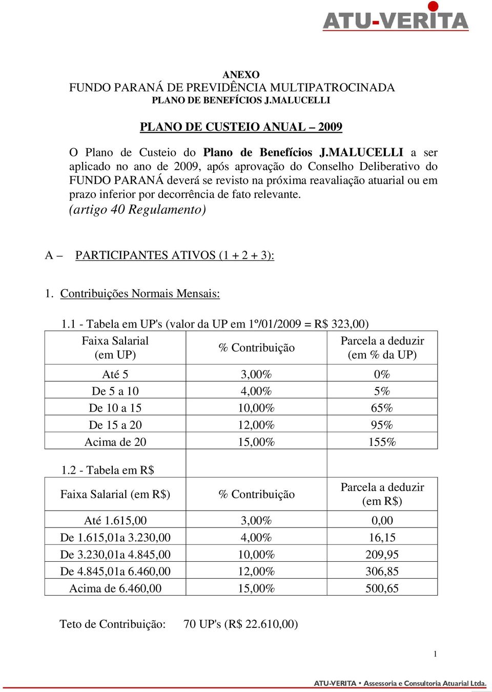 relevante. (artigo 40 Regulamento) A PARTICIPANTES ATIVOS (1 + 2 + 3): 1. Contribuições Normais Mensais: 1.