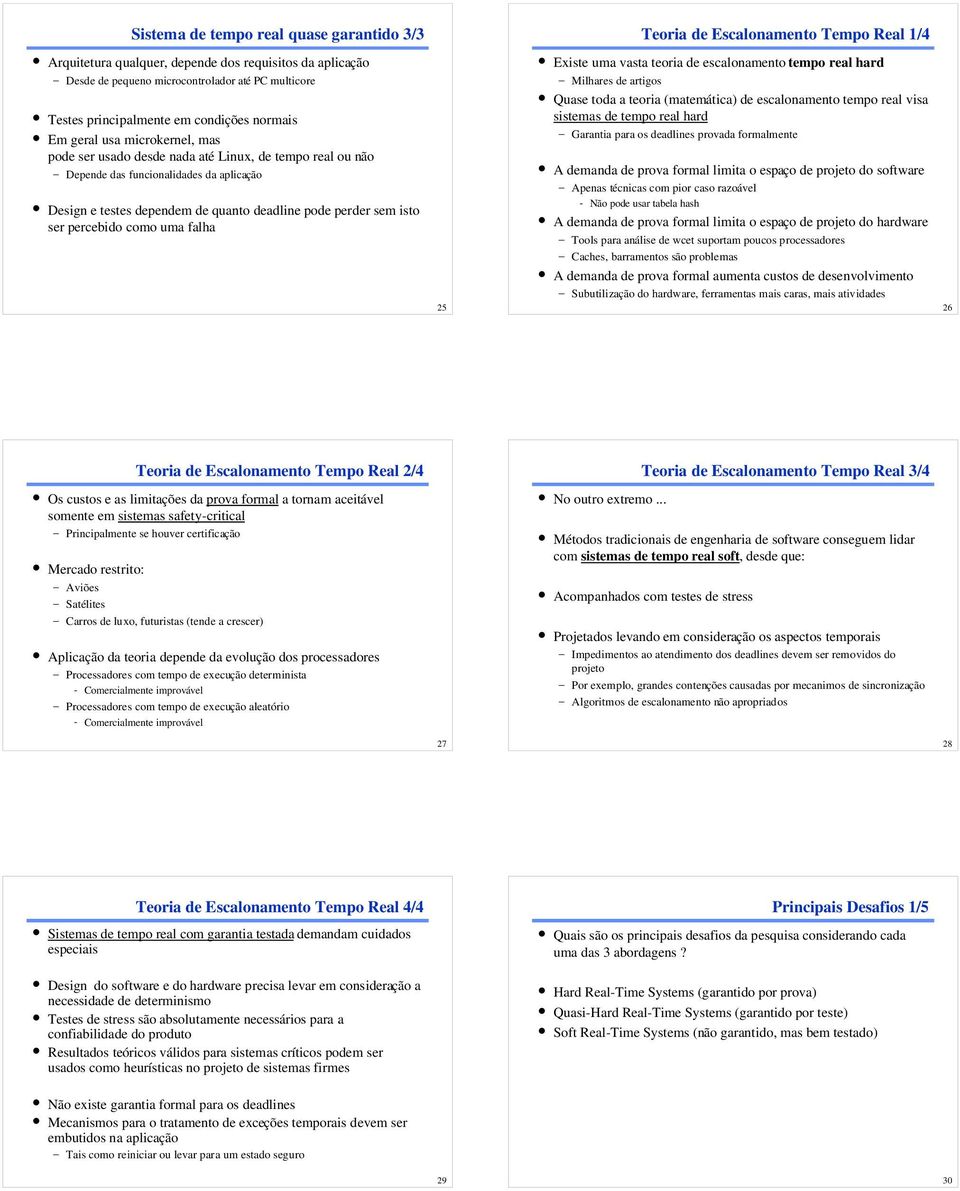 funcionalidades da aplicação Design e testes dependem de quanto deadline pode perder sem isto ser percebido como uma falha 25 Milhares de artigos Quase toda a teoria (matemática) de escalonamento