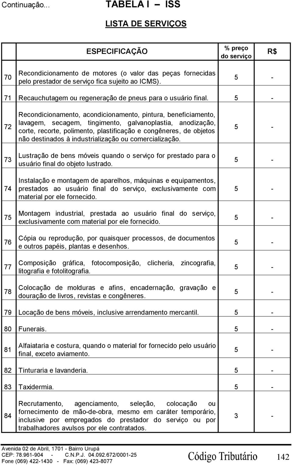 72 73 74 75 76 77 78 Recondicionamento, acondicionamento, pintura, beneficiamento, lavagem, secagem, tingimento, galvanoplastia, anodização, corte, recorte, polimento, plastificação e congêneres, de