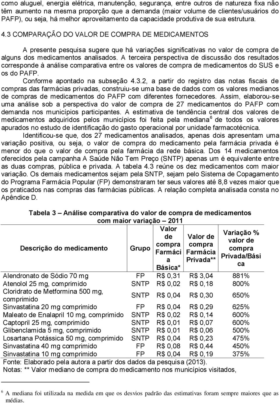 3 COMPARAÇÃO DO VALOR DE COMPRA DE MEDICAMENTOS A presente pesquisa sugere que há variações significativas no valor de compra de alguns dos medicamentos analisados.