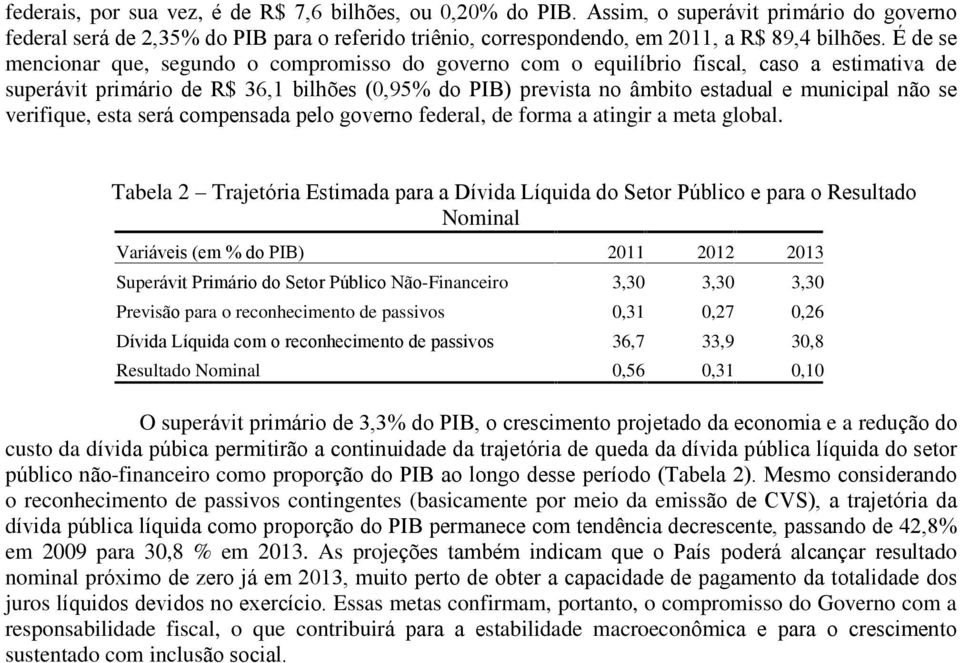 se verifique, esta será compensada pelo governo federal, de forma a atingir a meta global.