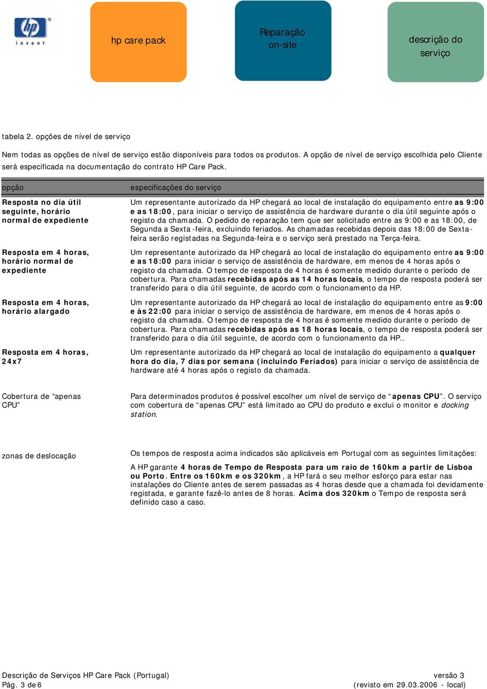 opção Resposta no dia útil seguinte, horário normal de expediente Resposta em 4 horas, horário normal de expediente Resposta em 4 horas, horário alargado Resposta em 4 horas, 24x7 especificações do