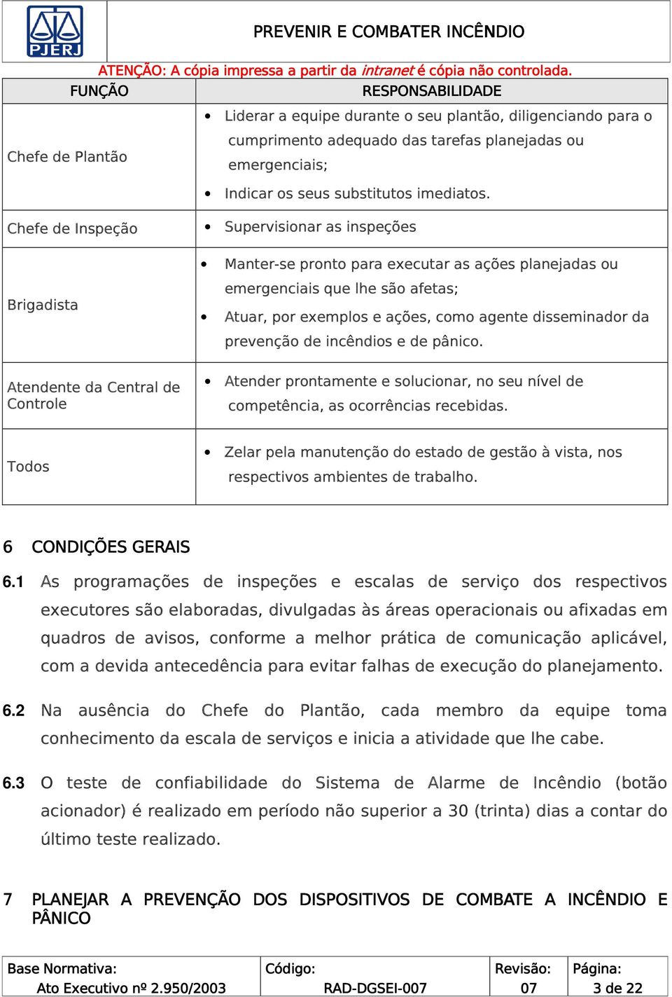 Chefe de Inspeção Brigadista Atendente da Central de Controle Supervisionar as inspeções Manter-se pronto para executar as ações planejadas ou emergenciais que lhe são afetas; Atuar, por exemplos e