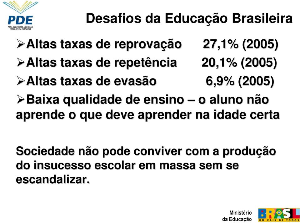 de ensino o aluno não aprende o que deve aprender na idade certa Sociedade não