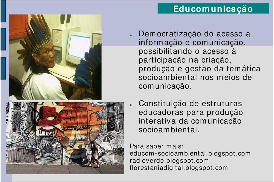 Constituição de estruturas educadoras para produção interativa da comunicação socioambiental.