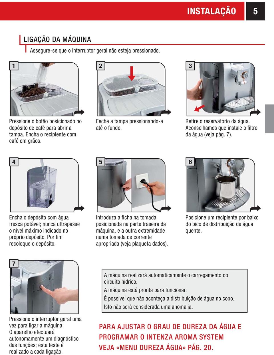 4 5 6 Encha o depósito com água fresca potável; nunca ultrapasse o nível máximo indicado no próprio depósito. Por fi m recoloque o depósito.