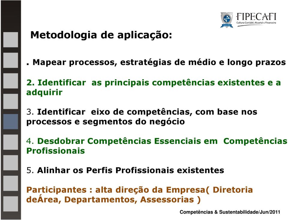 Identificar eixo de competências, com base nos processos e segmentos do negócio 4.