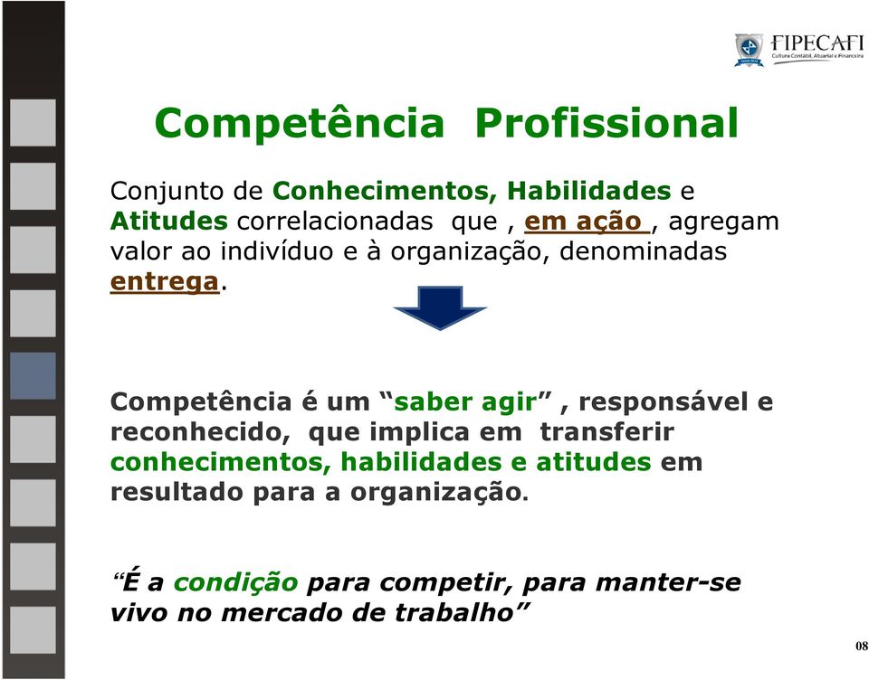 Competência é um saber agir, responsável e reconhecido, que implica em transferir conhecimentos,