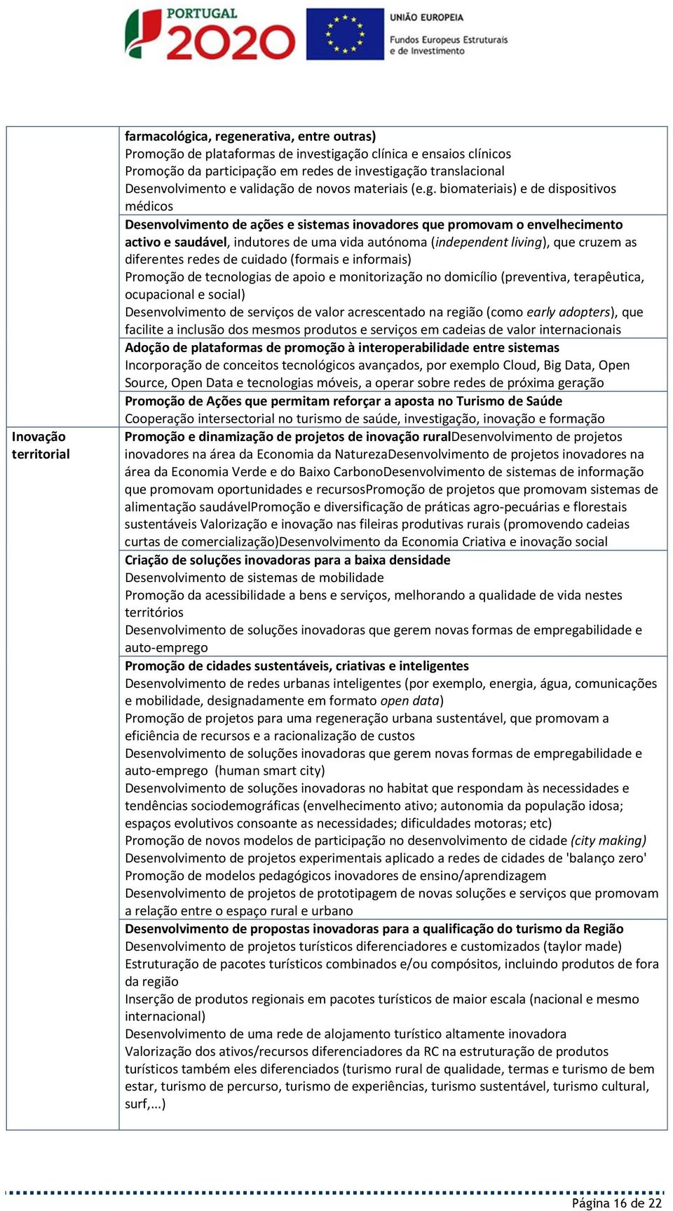 biomateriais) e de dispositivos médicos Desenvolvimento de ações e sistemas inovadores que promovam o envelhecimento activo e saudável, indutores de uma vida autónoma (independent living), que cruzem