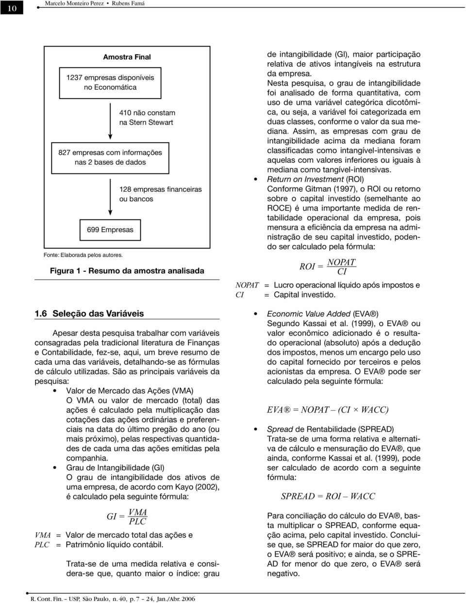 Apesar desta pesquisa trabalhar com variáveis consagradas pela tradicional literatura de Finanças e Contabilidade, fez-se, aqui, um breve resumo de cada uma das variáveis, detalhando-se as fórmulas