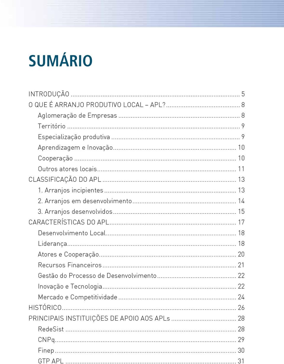 .. 15 CARACTERÍSTICAS DO APL... 17 Desenvolvimento Local... 18 Liderança... 18 Atores e Cooperação... 20 Recursos Financeiros... 21 Gestão do Processo de Desenvolvimento.