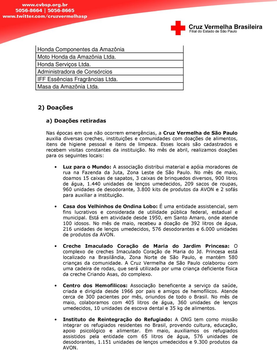 pessoal e itens de limpeza. Esses locais são cadastrados e recebem visitas constantes da instituição.