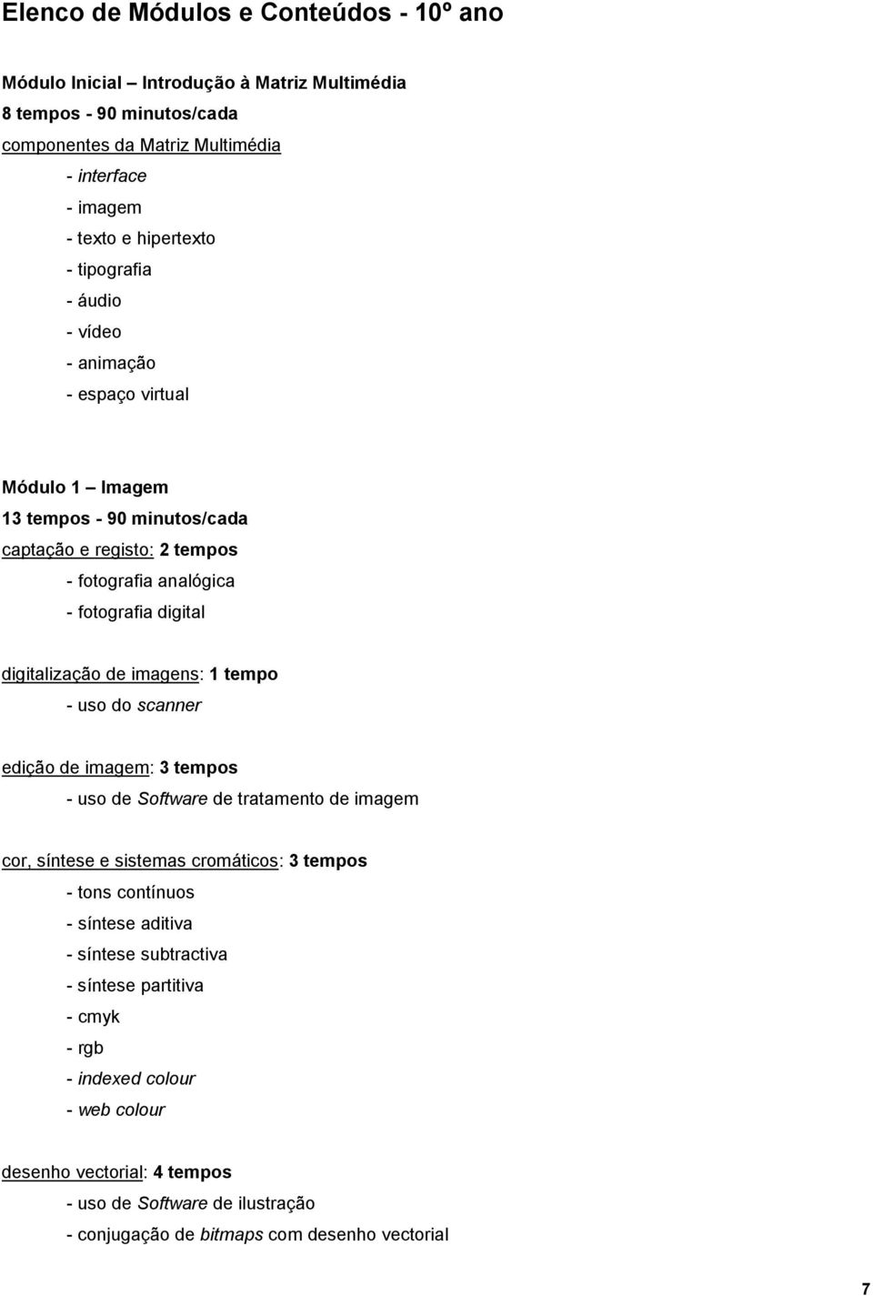 de imagens: 1 tempo - uso do scanner edição de imagem: 3 tempos - uso de Software de tratamento de imagem cor, síntese e sistemas cromáticos: 3 tempos - tons contínuos - síntese aditiva -