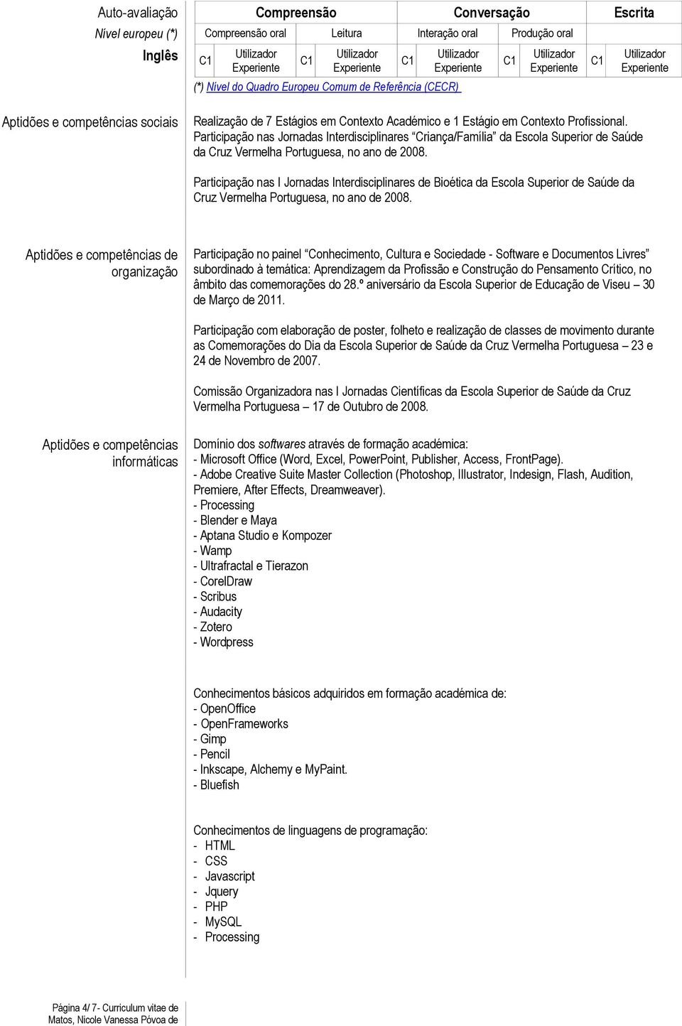 Participação nas Jornadas Interdisciplinares Criança/Família da Escola Superior de Saúde da Cruz Vermelha Portuguesa, no ano de 2008.