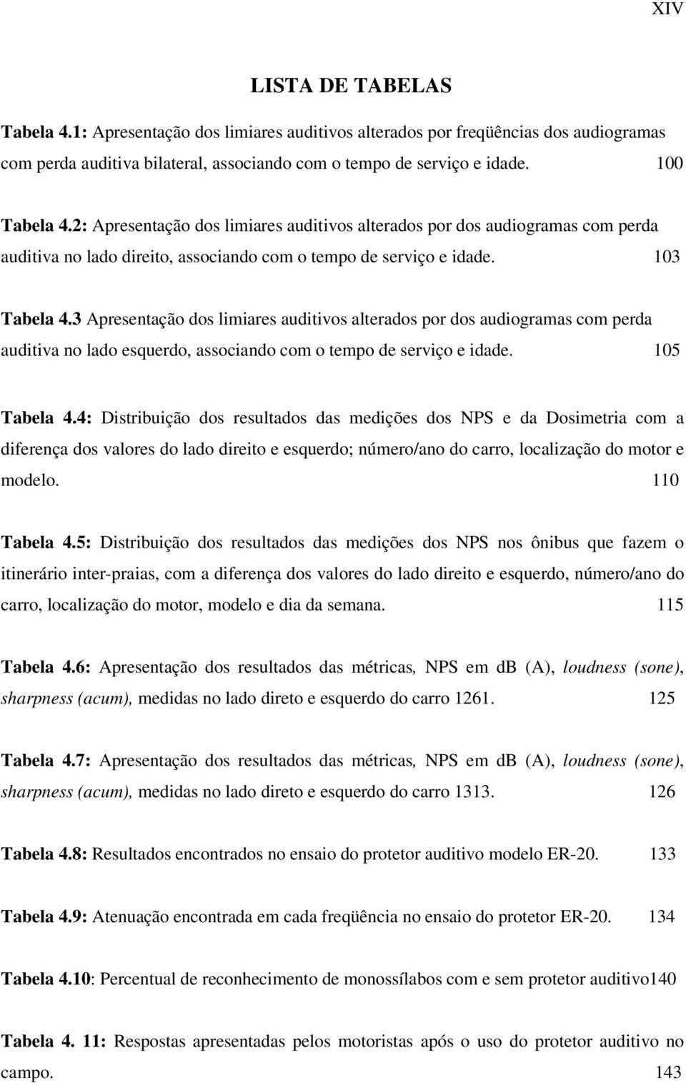 3 Apresentação dos limiares auditivos alterados por dos audiogramas com perda auditiva no lado esquerdo, associando com o tempo de serviço e idade. 105 Tabela 4.