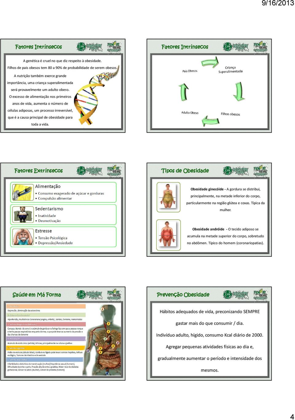 O excesso de alimentação nos primeiros anos de ida, aumenta o número de células adiposas, um processo irreersíel, que é a causa principal de obesidade para toda a ida.