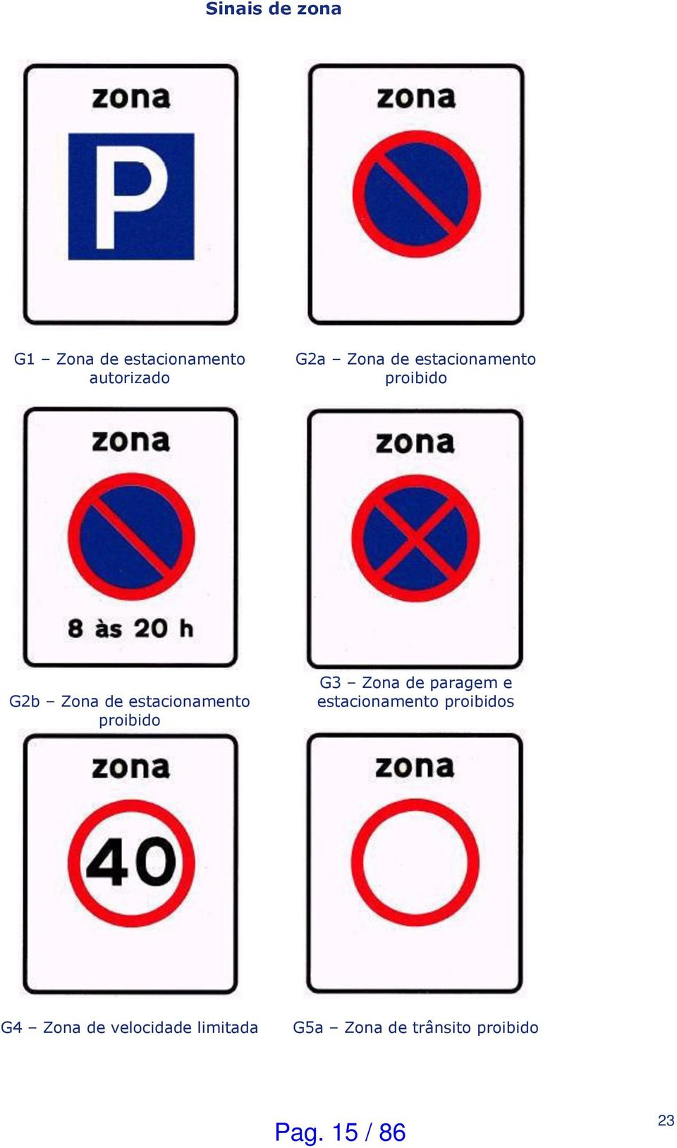 proibido G3 Zona de paragem e estacionamento proibidos G4
