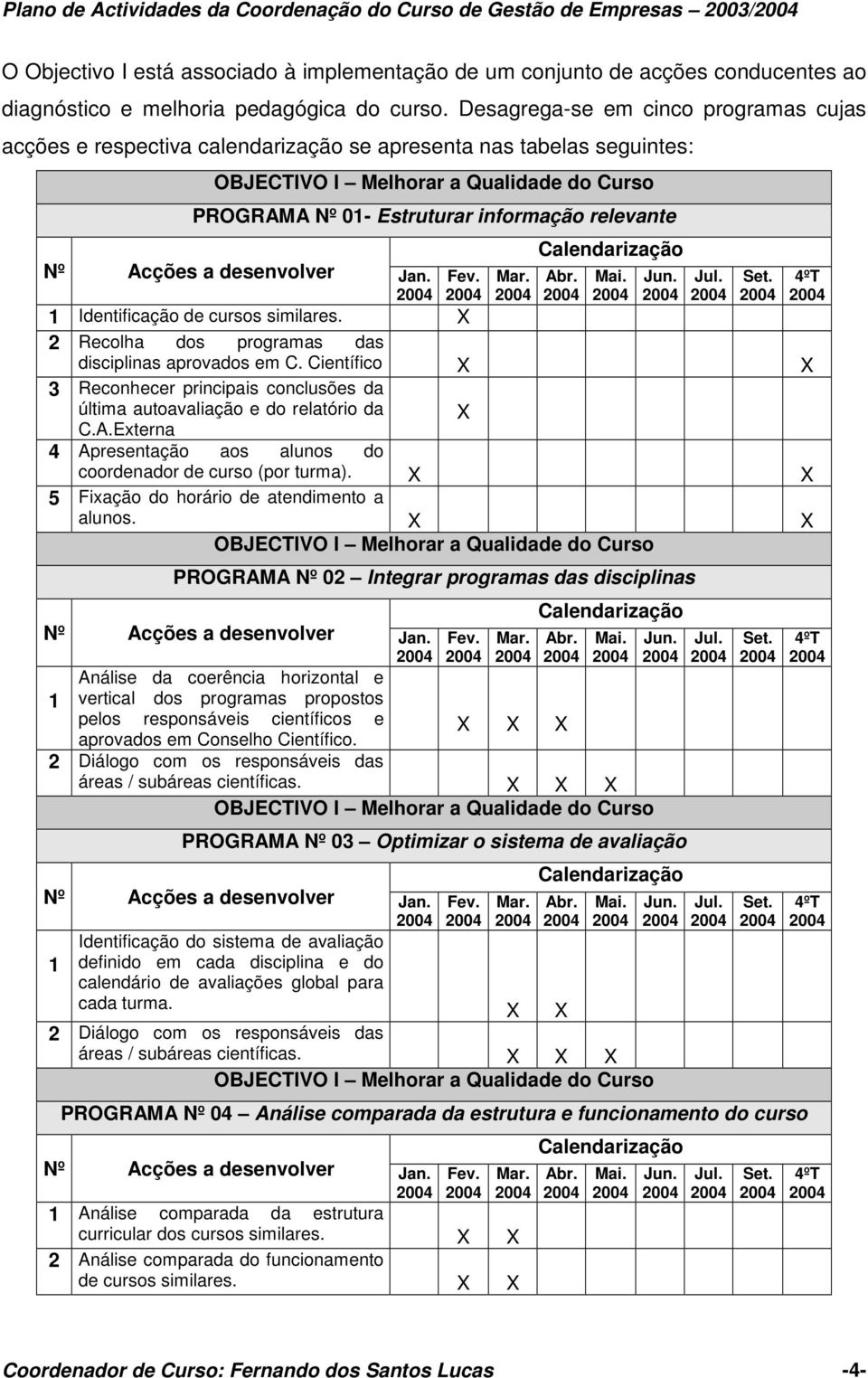 2 Recolha dos programas das disciplinas aprovados em C. Científico 3 Reconhecer principais conclusões da última autoavaliação e do relatório da C.A.