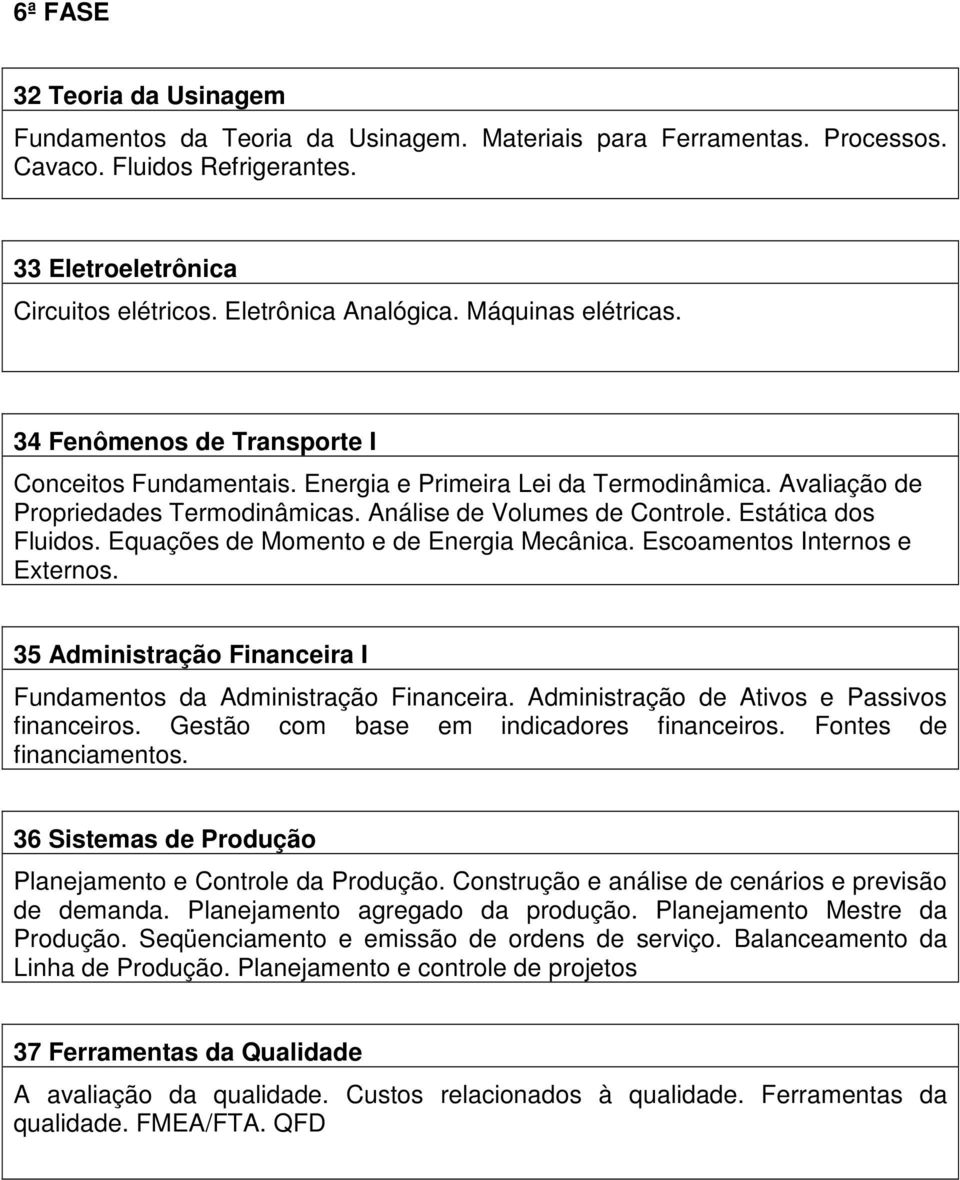 Estática dos Fluidos. Equações de Momento e de Energia Mecânica. Escoamentos Internos e Externos. 35 Administração Financeira I Fundamentos da Administração Financeira.