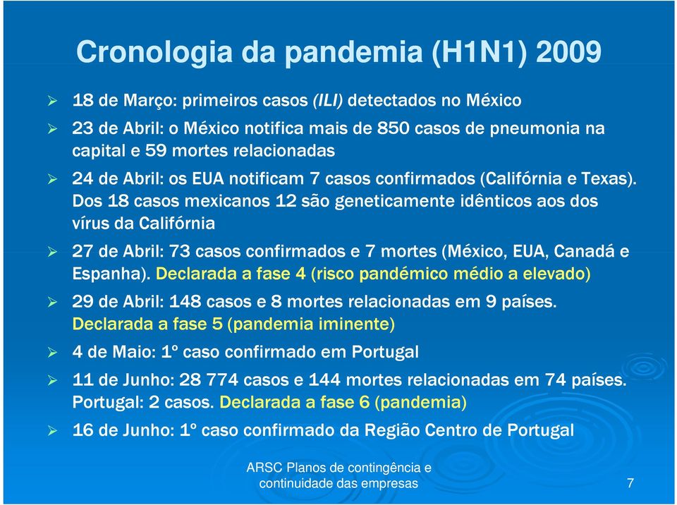 Dos 18 casos mexicanos 12 são geneticamente idênticos aos dos vírus da Califórnia 27 de Abril: 73 casos confirmados e 7 mortes (México, EUA, Canadá e Espanha).