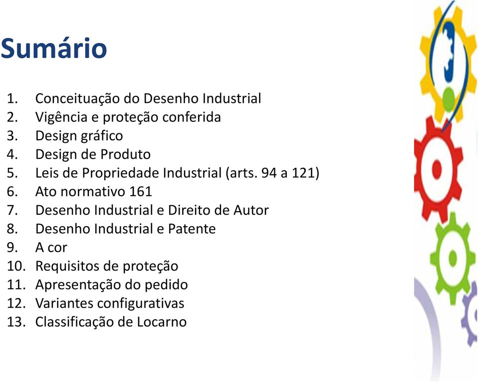 Ato normativo 161 7. Desenho Industrial e Direito de Autor 8. Desenho Industrial e Patente 9.