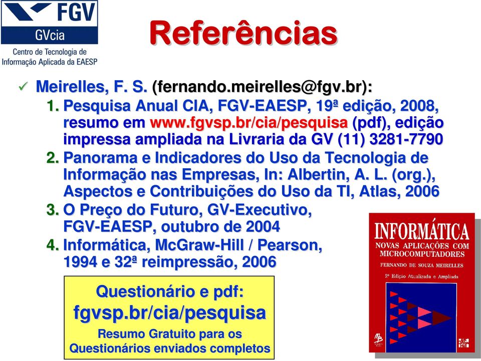 Panorama e Indicadores do Uso da Tecnologia de Informação nas Empresas, In: Albertin, A. L. (org.