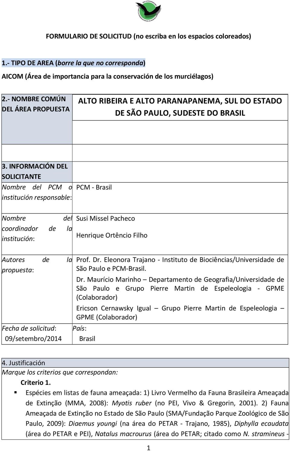 INFORMACIÓN DEL SOLICITANTE Nombre del PCM o institución responsable: PCM - Brasil Nombre del coordinador de la institución: Susi Missel Pacheco Henrique Ortêncio Filho Autores de la propuesta: Fecha