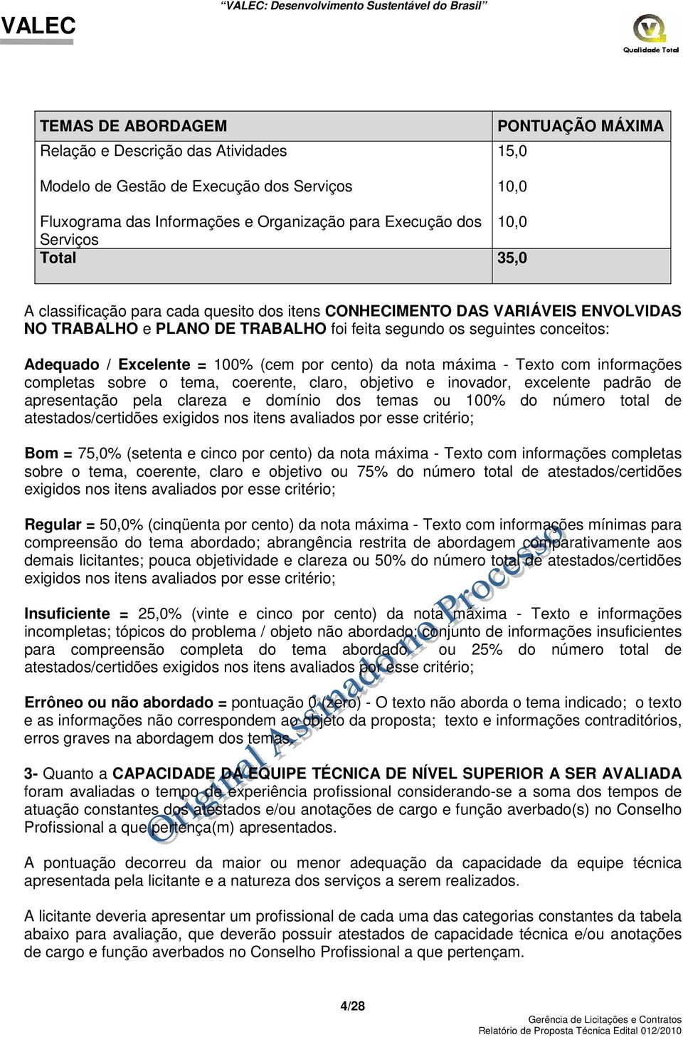 por cento) da nota máxima - Texto com informações completas sobre o tema, coerente, claro, objetivo e inovador, excelente padrão de apresentação pela clareza e domínio dos temas ou 100% do número