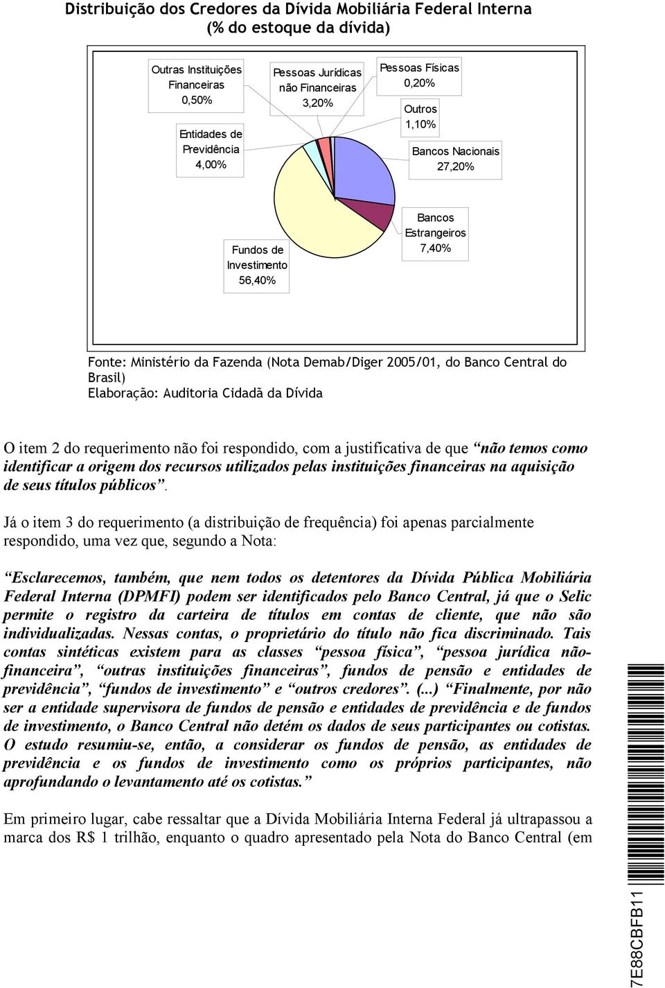 Elaboração: Auditoria Cidadã da Dívida O item 2 do requerimento não foi respondido, com a justificativa de que não temos como identificar a origem dos recursos utilizados pelas instituições