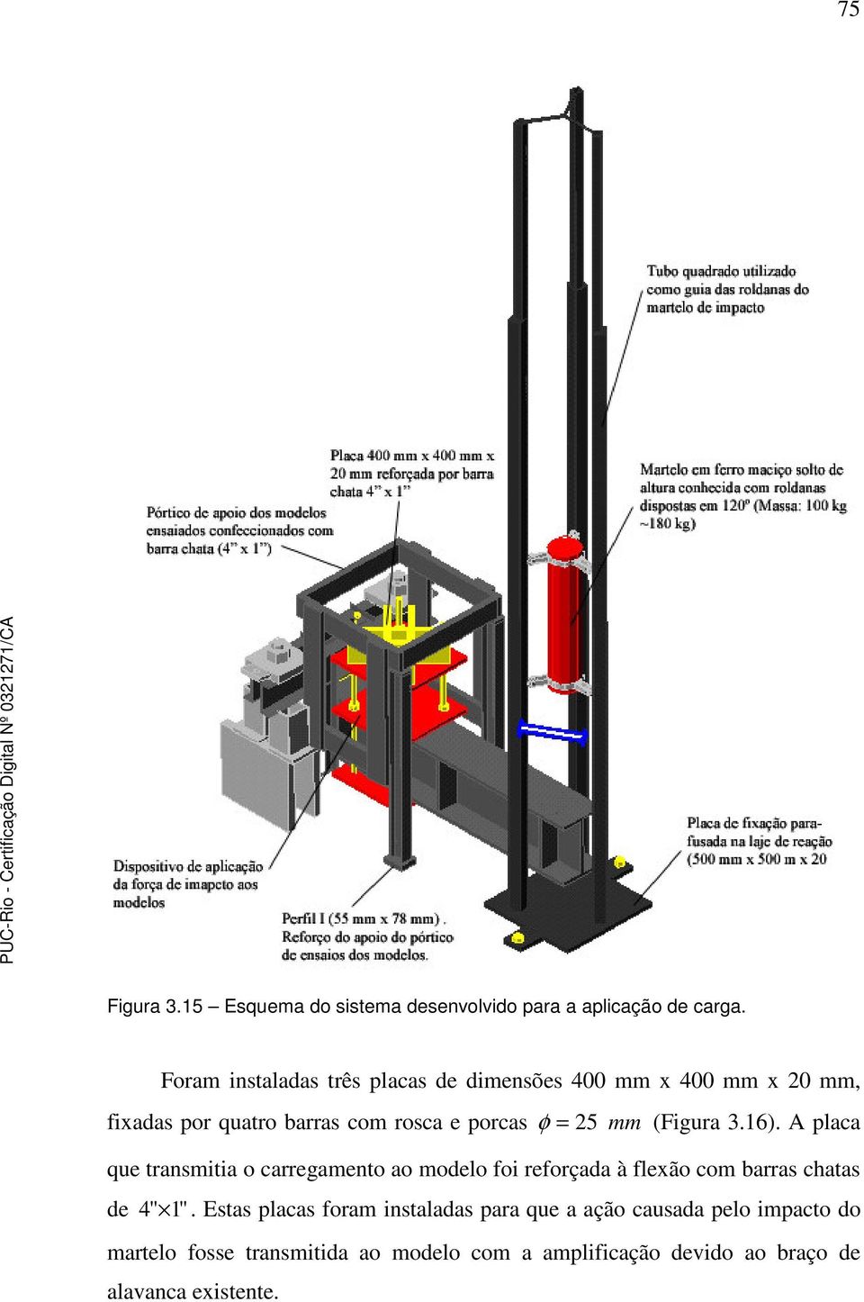 mm (Figura 3.16). A placa que transmitia o carregamento ao modelo foi reforçada à flexão com barras chatas de 4 " 1".