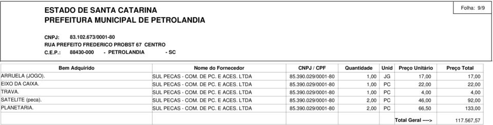 029/0001-80 1,00 PC 22,00 22,00 TRAVA. 85.390.