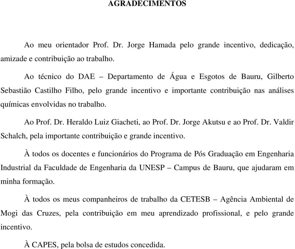 Heraldo Luiz Giacheti, ao Prof. Dr. Jorge Akutsu e ao Prof. Dr. Valdir Schalch, pela importante contribuição e grande incentivo.