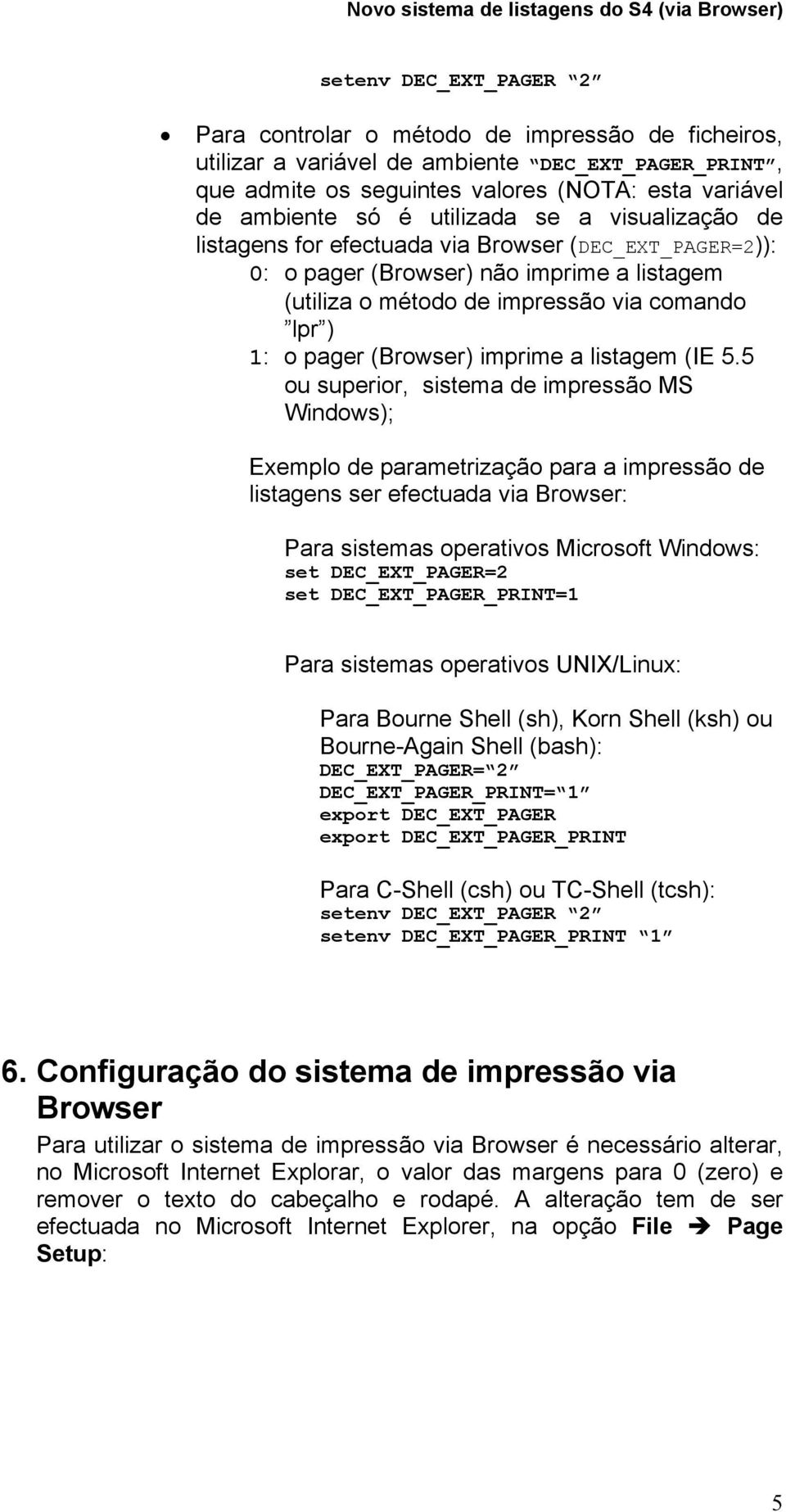 (Browser) imprime a listagem (IE 5.