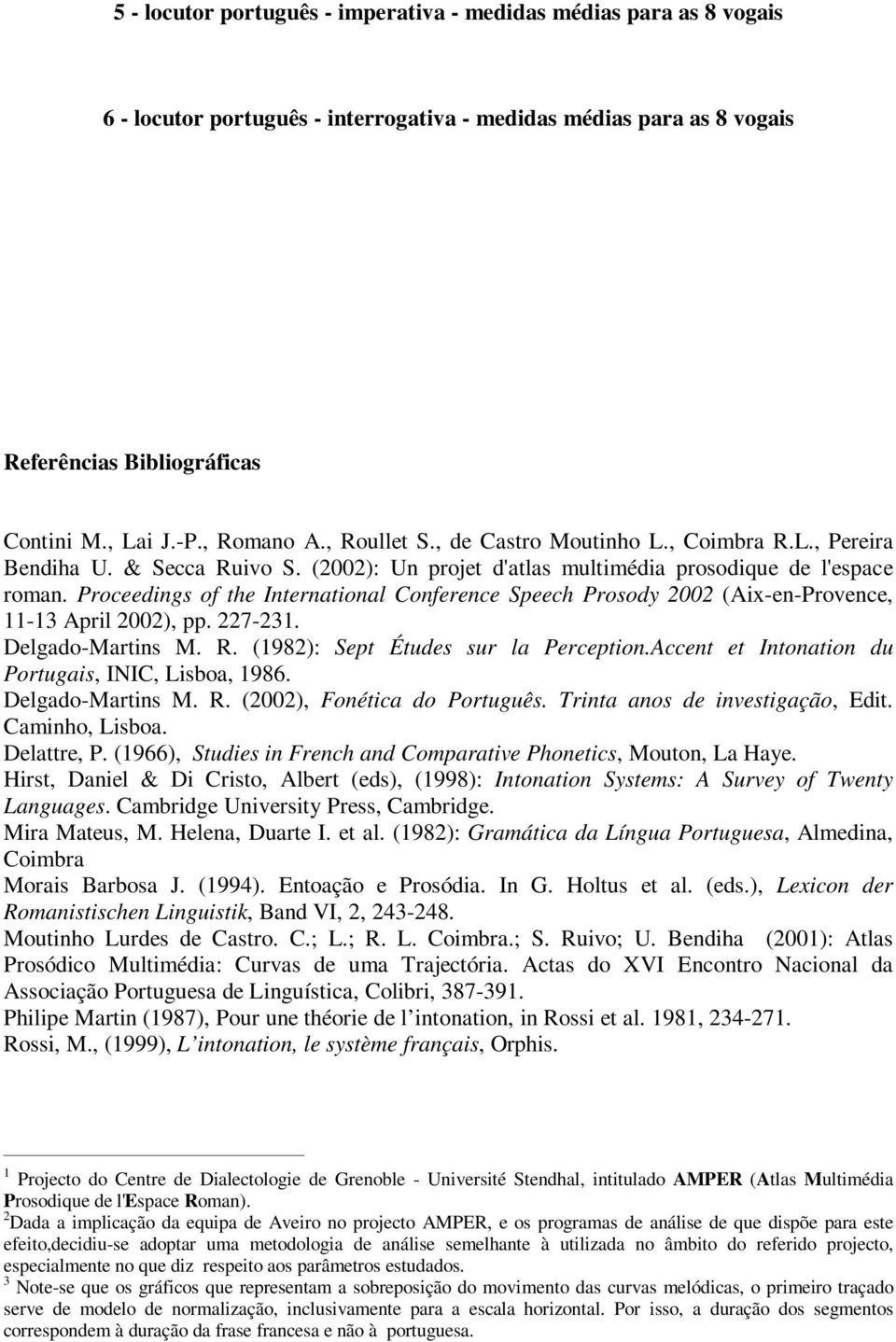 Proceedings of the International Conference Speech Prosody 2002 (Aix-en-Provence, 11-13 April 2002), pp. 227-231. Delgado-Martins M. R. (1982): Sept Études sur la Perception.