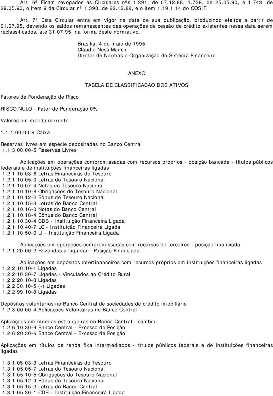 95, devendo os saldos remanescentes das operações de cessão de crédito existentes nessa data serem reclassificados, ate 31.07.95, na forma deste normativo.