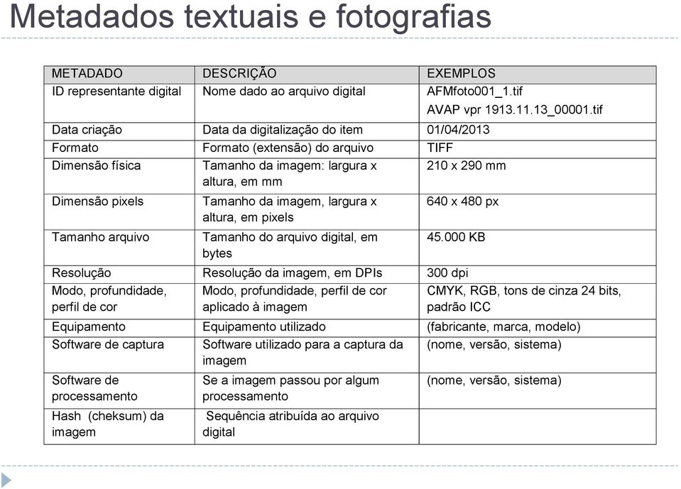 imagem, largura x altura, em pixels 640 x 480 px Tamanho arquivo Tamanho do arquivo digital, em bytes 45.