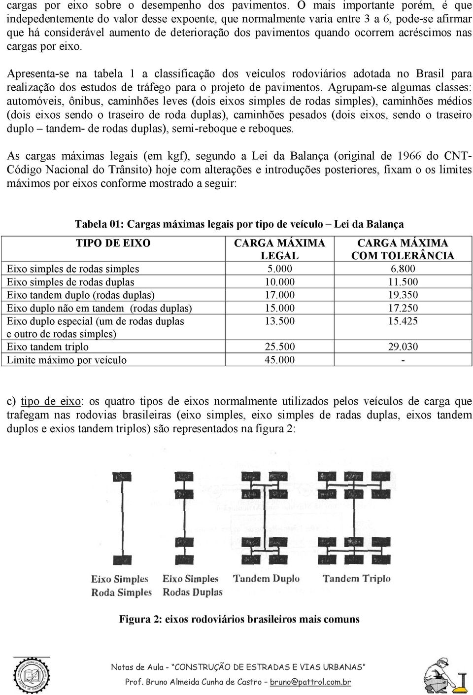 acréscimos nas cargas por eixo. Apresenta-se na tabela 1 a classificação dos veículos rodoviários adotada no Brasil para realização dos estudos de tráfego para o projeto de pavimentos.