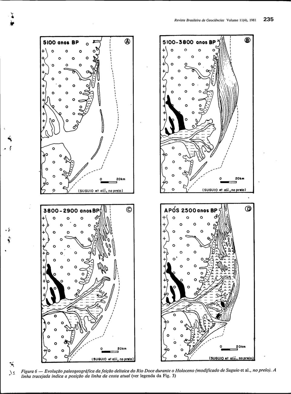 feição deltaica do Rio Doce durante o Holoceno (modificado de Suguio et al.